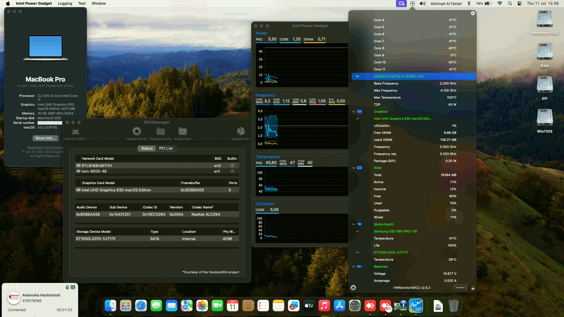 Success Hackintosh macOS Sonoma 14.5 Build 23F79 in Asus ROG Strix HERO II GL504GM-ES170T